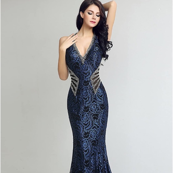 Women's V Neck Long Formal Evening Dress Size-2 - Picture 6 of 14